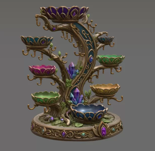 Enchanted Crystal Jewelry Tree STL File for 3D Print - Model preview 7