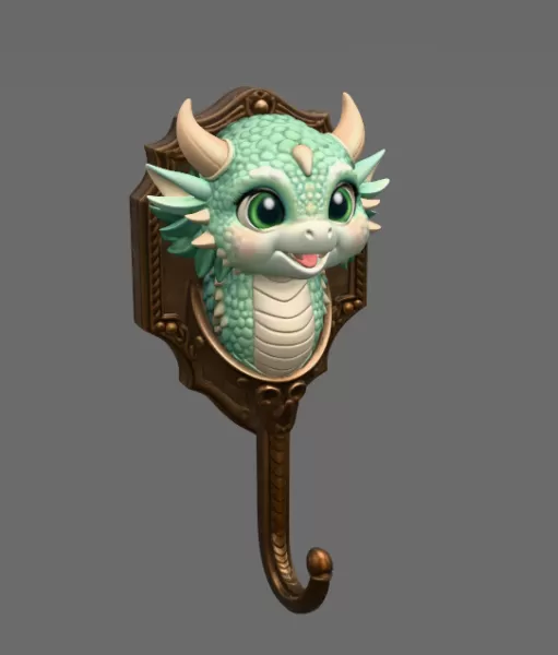 Cute Dragon Wall Hook STL File for 3D Print - Model preview 6