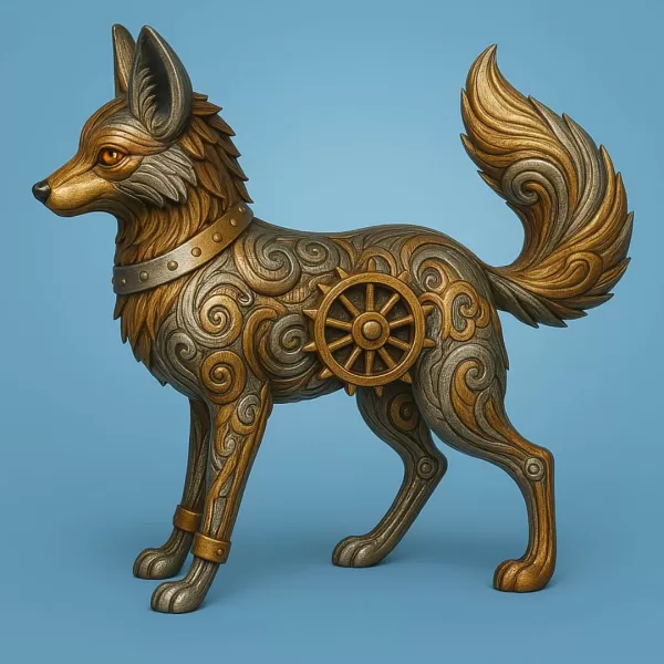 Steampunk Fox Figurine – Highly Detailed 3D Model - Model preview 1