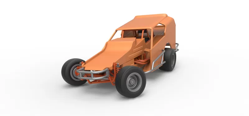 Vintage Dirt Modified stock car Version 3 while turning 1:25 - Model preview 5