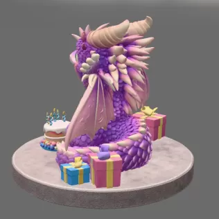 Cute Birthday Dragon STL File for 3D Printing - Model thumbnail 4