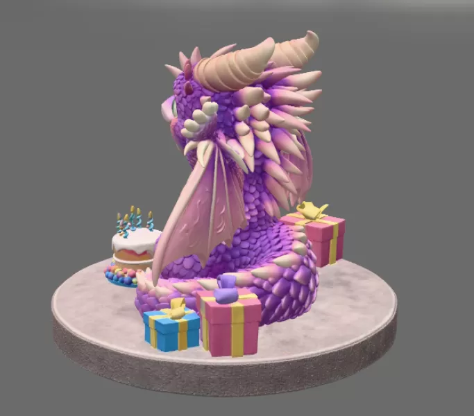Cute Birthday Dragon STL File for 3D Printing - Model preview 4