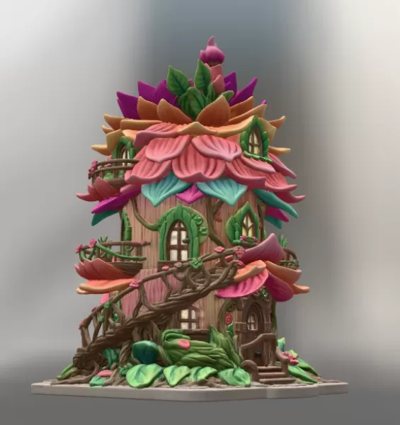 Whimsical Blossom Cottage STL File for 3D Printing - Model preview 5