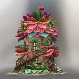 Whimsical Blossom Cottage STL File for 3D Printing - Model thumbnail 5