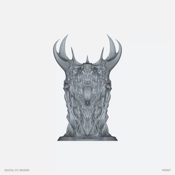 Open-Jaw Horned Dragon Bust - STL - Model preview 1