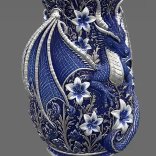Royal Blue Lily Dragon Vase STL File for 3D Print - Model thumbnail 13