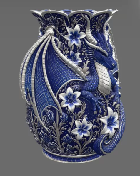 Royal Blue Lily Dragon Vase STL File for 3D Print - Model preview 13