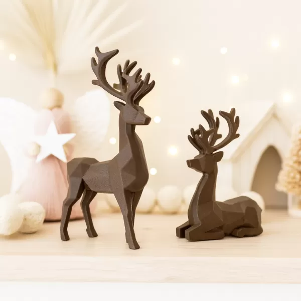 Low Poly Deer Set: 2 pcs. | Christmas Reindeer Figurines - Model preview 1