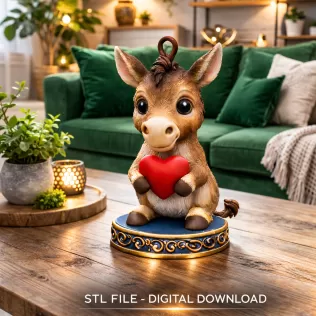 Sweet Donkey with Heart – Adorable 3D Printable Hanging Figurine - Model thumbnail 2