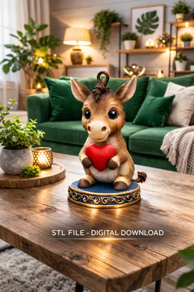 Sweet Donkey with Heart – Adorable 3D Printable Hanging Figurine - Model preview 2