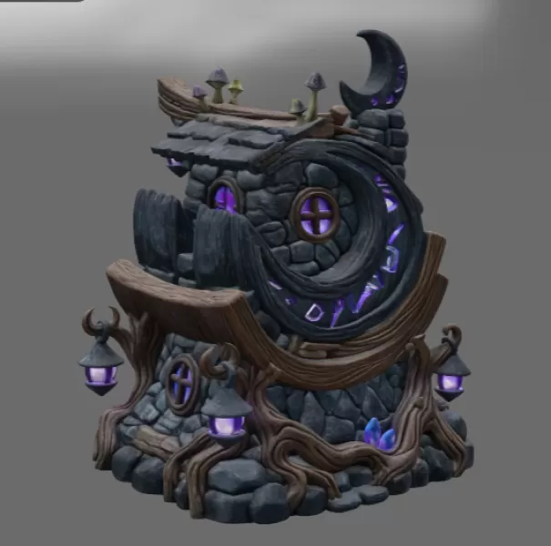 Moonlit Mystic Cottage STL File for 3D Print - Model preview 10