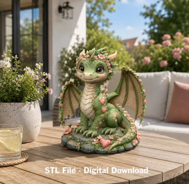 Blossom Heart Dragon STL File for 3D Print - Model preview 1