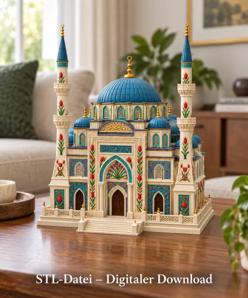 Blue Dome and Twin Minaret Architecture STL File for 3D Print - Model preview 5