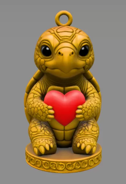Cute Turtle with Heart – 3D Printable STL File - Model preview 3