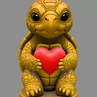 Cute Turtle with Heart – 3D Printable STL File - Model thumbnail 3