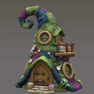 Whimsical Wizard Hat House STL File 3D Printable - Model thumbnail 3
