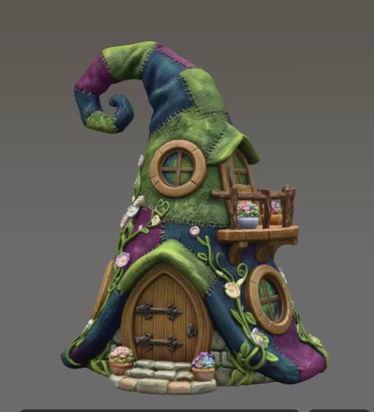 Whimsical Wizard Hat House STL File 3D Printable - Model preview 3