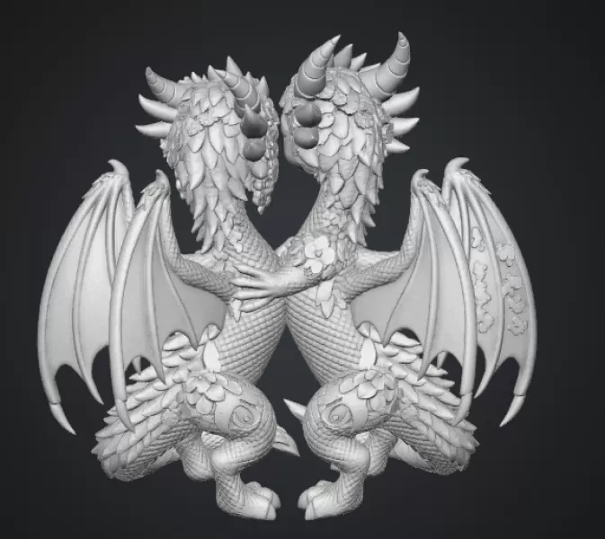 Romantic Floral Dragon Couple STL File for 3D Print - Model preview 15