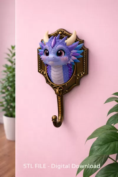 Cute Dragon Wall Hook – STL File for 3D Printing - Model preview 1