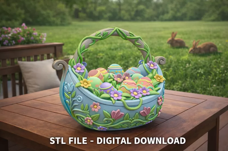 Easter Boat Basket STL File – Fantasy Easter Egg Basket - Model preview 1