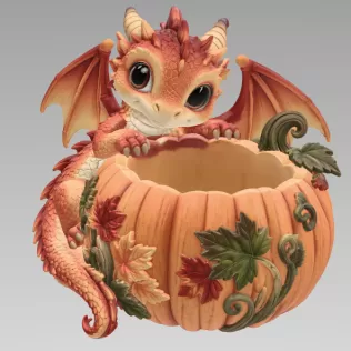 Autumn Baby Dragon Pumpkin Bowl STL File for 3D Print - Model thumbnail 7
