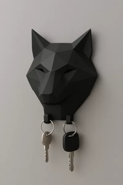 Wolf Head Key Holder 3D Printable Wall Hook 3D print model - Model preview 4