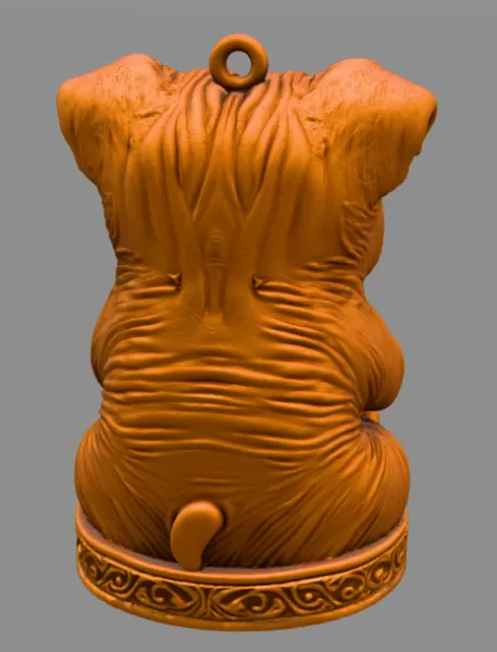 Cute Bulldog Puppy Pendant — Heart Holding Figurine - STL file - Model preview 4