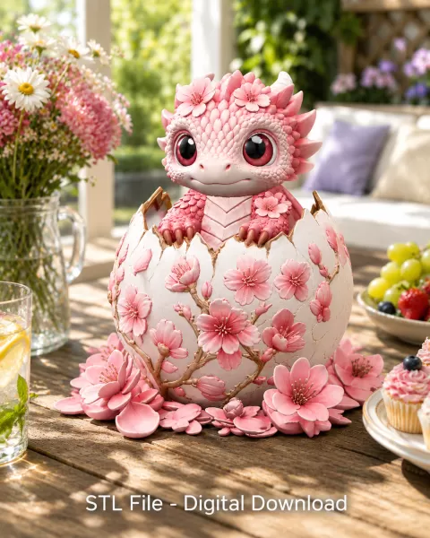 Cherry Blossom Baby Dragon in Egg STL File for 3D Print - Model preview 4