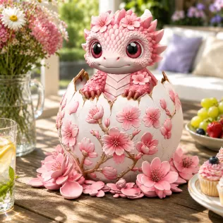 Cherry Blossom Baby Dragon in Egg STL File for 3D Print - Model thumbnail 4