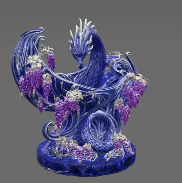 Midnight Wisteria Dragon Bowl STL File for 3D Print - Model preview 10