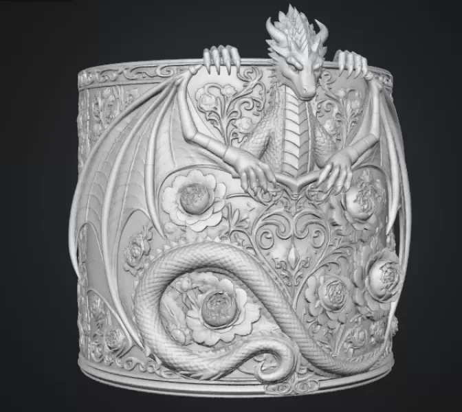 Red Floral Dragon Flower Pot STL File for 3D Print - Model preview 15