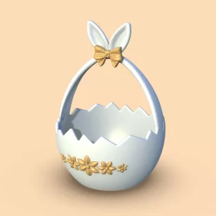 3D Easter Bunny Basket, Cracked Egg Bowl, Egg Hunt Gift, Candy - Model thumbnail 3