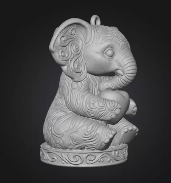 Cute Elephant Pendant — Heart Holding Figurine - Model preview 4