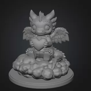 Cute Angel Dragon with Heart STL File 3D Print - Model thumbnail 7
