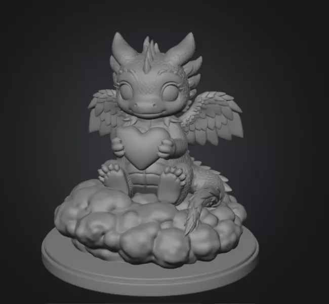 Cute Angel Dragon with Heart STL File 3D Print - Model preview 7