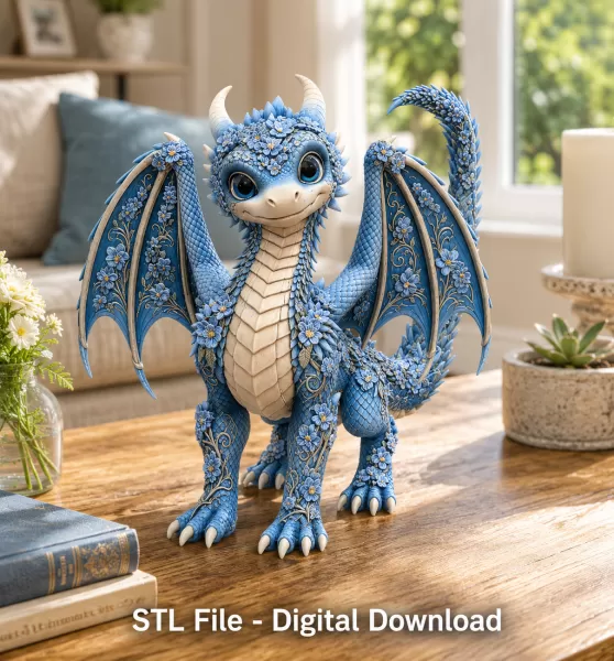 Azure Blossom Dragon STL File for 3D Print - Model preview 4