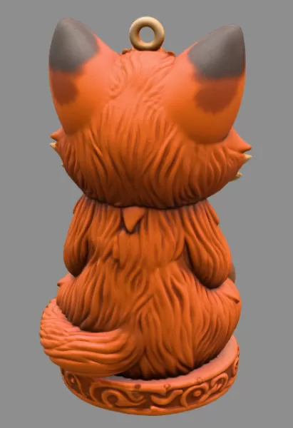 Adorable fox / forest creature figurine holding a heart pendant - Model preview 4