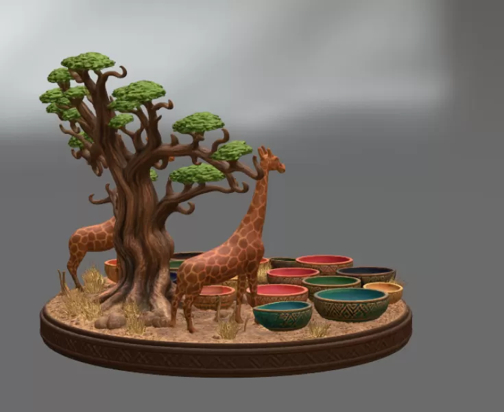 African Savanna Giraffe Bowl Organizer STL File for 3D Print - Model preview 14