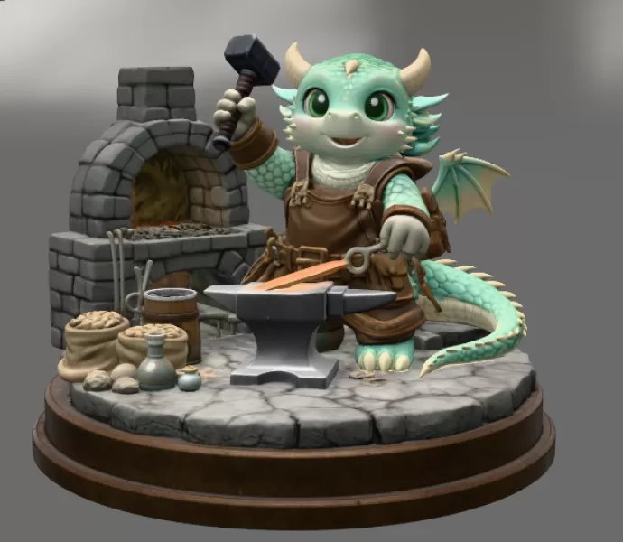 Blacksmith Dragon STL File for 3D Print - Model preview 3