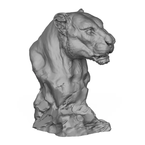 Wild Lioness Head Sculpture 3D Print Model - Model preview 4