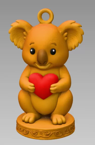 Cute Koala with Heart – 3D Printable STL File - Model preview 3