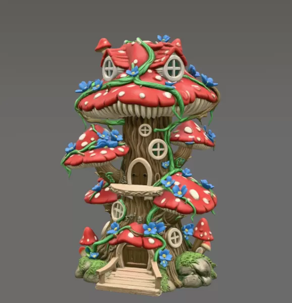 Enchanted Mushroom Village Tower STL File 3D Printable - Model preview 3