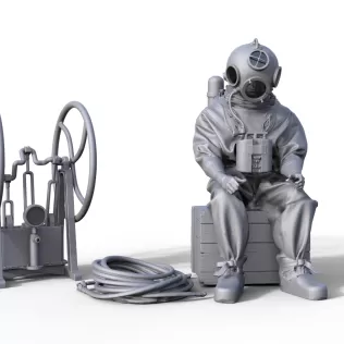 Figure of a historical diver for a ship model