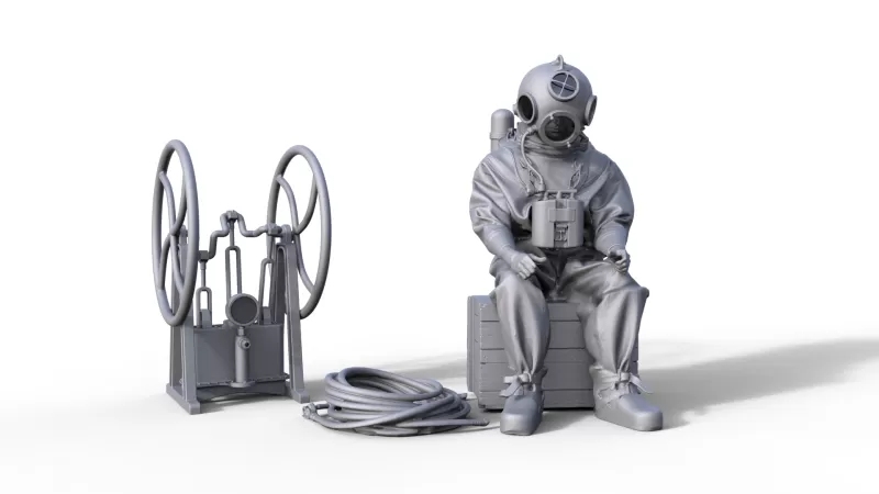 Figure of a historical diver for a ship model - Model preview 3