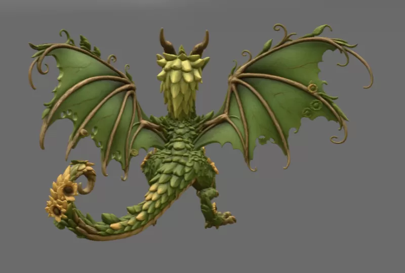 Sunflower Meadow Dragon STL File for 3D Print - Model preview 8