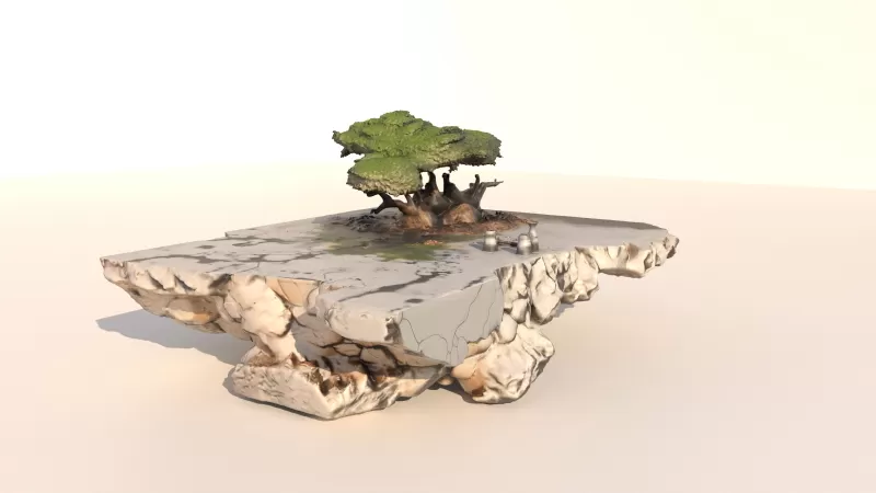 Floating stone with bonsai table - Model preview 3