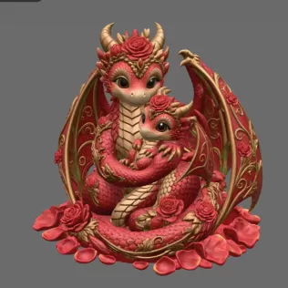 Rose Dragon Mother and Baby STL File for 3D Print - Model thumbnail 8