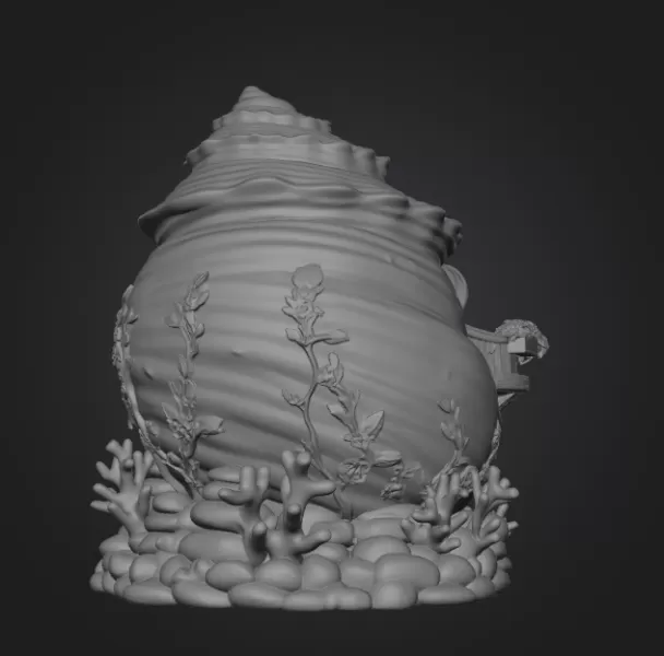 Seashell Cottage STL File 3D Printable Ocean Fantasy House - Model preview 9