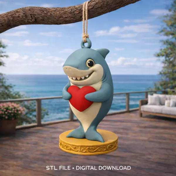 Shark with Heart — Cute Shark Pendant - Model preview 7