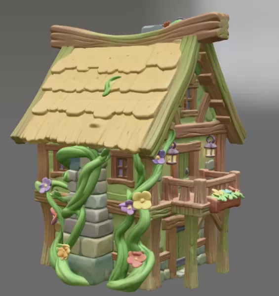 Enchanted Forest Cottage STL File 3D Printable Fantasy House - Model preview 6